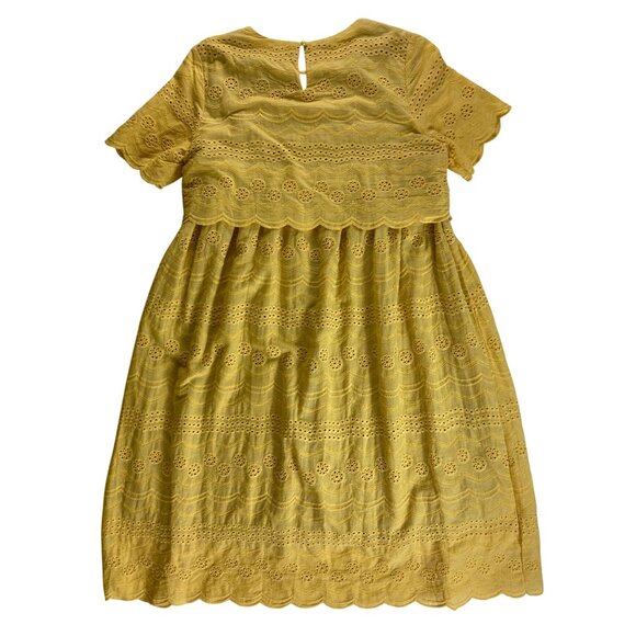Yellow Eyelet Short Sleeve Dress Small 100% Cotton‎ Western Prairie Boho Doll - Picture 2 of 4